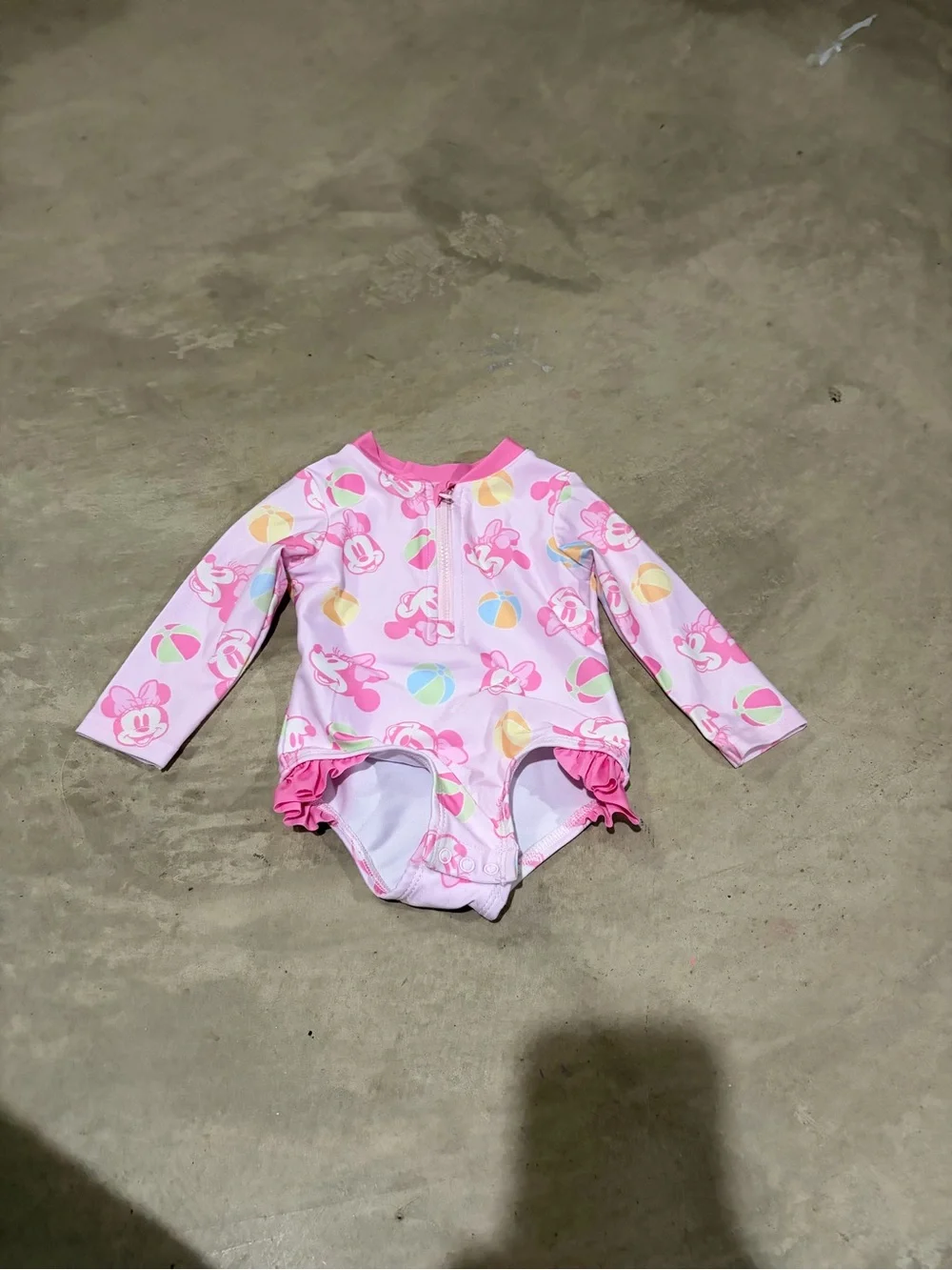 Disney Pink Minnie Mouse Long-Sleeve One-Piece Swimsuit